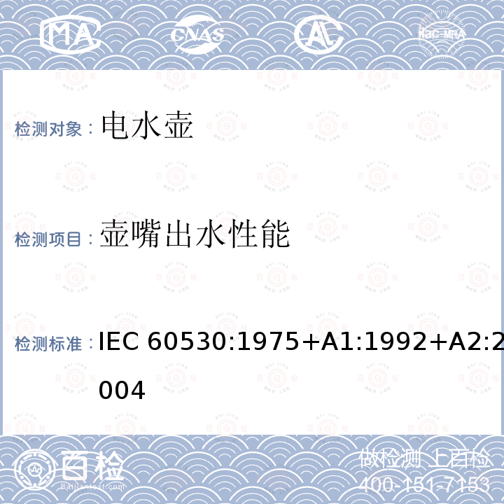 壶嘴出水性能 电水壶家用及类似用途的性能测试方法 IEC60530:1975+A1:1992+A2:2004