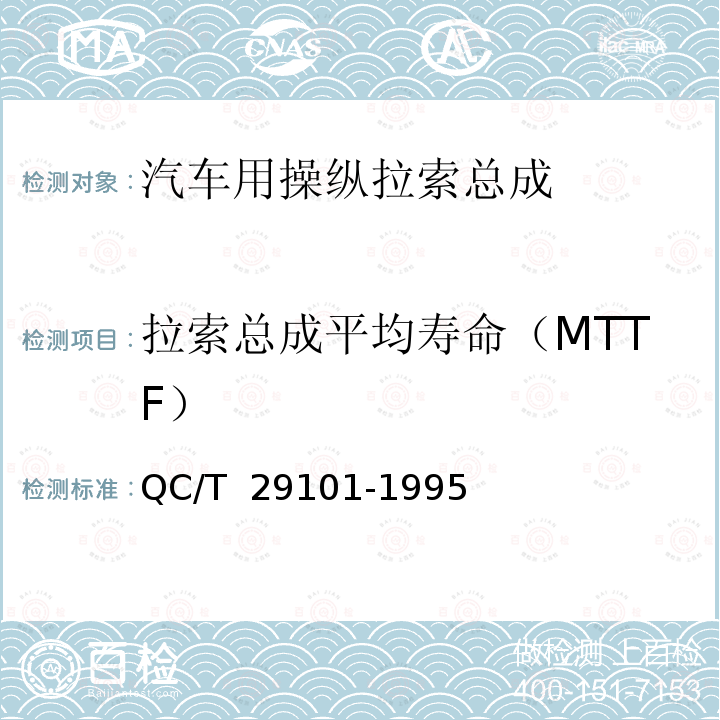 拉索总成平均寿命（MTTF） 汽车用操纵拉索总成 QC/T 29101-1995