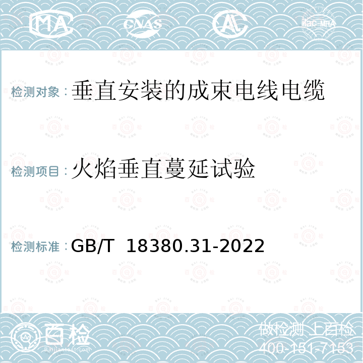 火焰垂直蔓延试验 GB/T 18380.31-2022 电缆和光缆在火焰条件下的燃烧试验 第31部分：垂直安装的成束电线电缆火焰垂直蔓延试验　试验装置