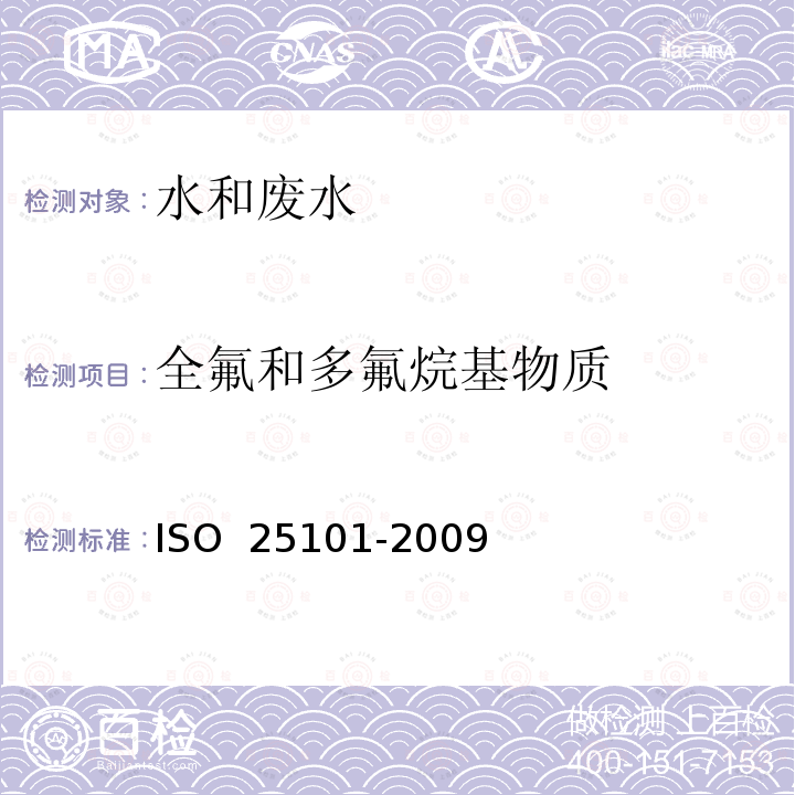 全氟和多氟烷基物质 25101-2009 水质 全氟烷基辛酸和全氟辛烷磺酸的测定 固相萃取-液相色谱/质谱/质谱法 ISO 