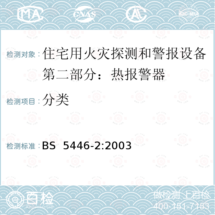 分类 住宅用火灾探测和警报设备.热报警器规范  BS 5446-2:2003(R2013) 