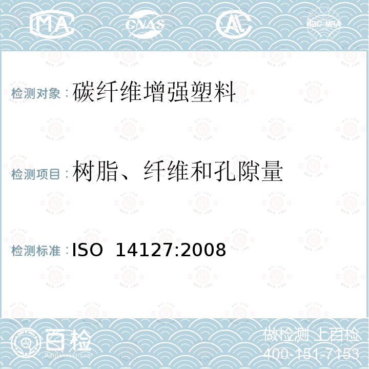 树脂、纤维和孔隙量 《碳纤维增强复合材料 树脂、纤维和孔隙量的测定》 ISO 14127:2008
