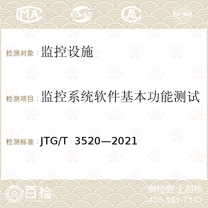 监控系统软件基本功能测试 JTG/T 3520-2021 公路机电工程测试规程