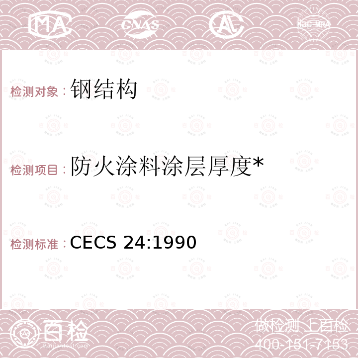 防火涂料涂层厚度* CECS 24:1990 《钢结构防火涂料应用技术规范》 CECS24:1990