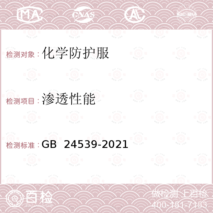 渗透性能 GB 24539-2021 防护服装 化学防护服