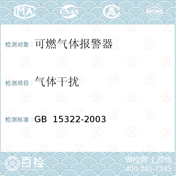 气体干扰 可燃气体探测器技术要求和试验方法 GB 15322-2003