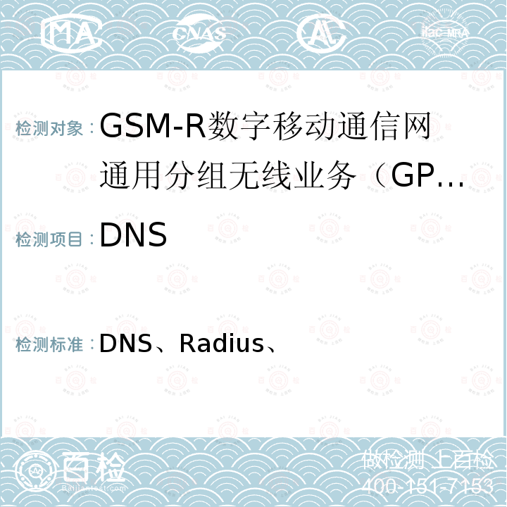 DNS 《铁路数字移动通信系统（GSM-R）DNS、Radius、数据传输应用接口及设备 试验方法》  