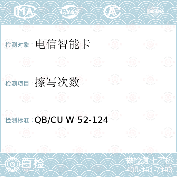 擦写次数 QB/CU W 52-124 中国联通M2M UICC卡技术规范 QB/CU W52-124(2015) (V3.0)