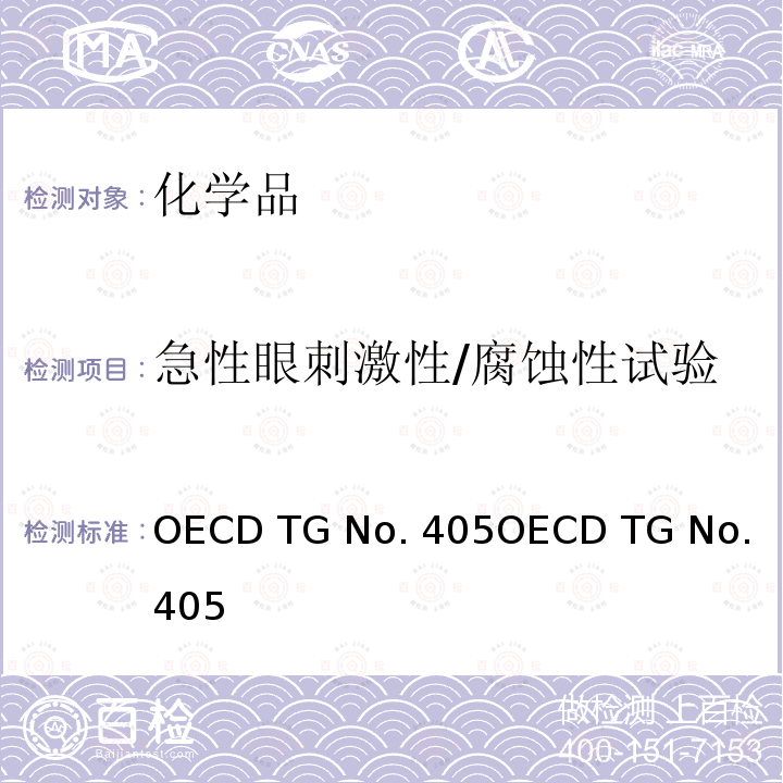 急性眼刺激性/腐蚀性试验 OECD TG No. 405	OECD TG No.405 体内眼刺激性/严重眼损伤试验 OECD TG No.405	OECD TG No.405