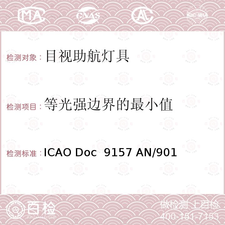 等光强边界的最小值 ICAO Doc  9157 AN/901 机场设计手册第4部分视觉助航设备 ICAO Doc 9157 AN/901 第四版-2004