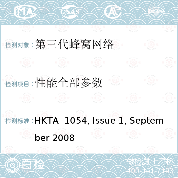性能全部参数 第三代移动通信（3G) CDMA2000移动台的性能参数 HKTA 1054, Issue 1, September 2008