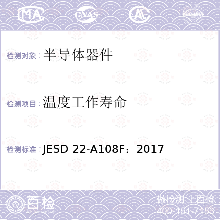 温度工作寿命 JESD 22-A108F：2017 温度、偏压和工作寿命 JESD22-A108F：2017
