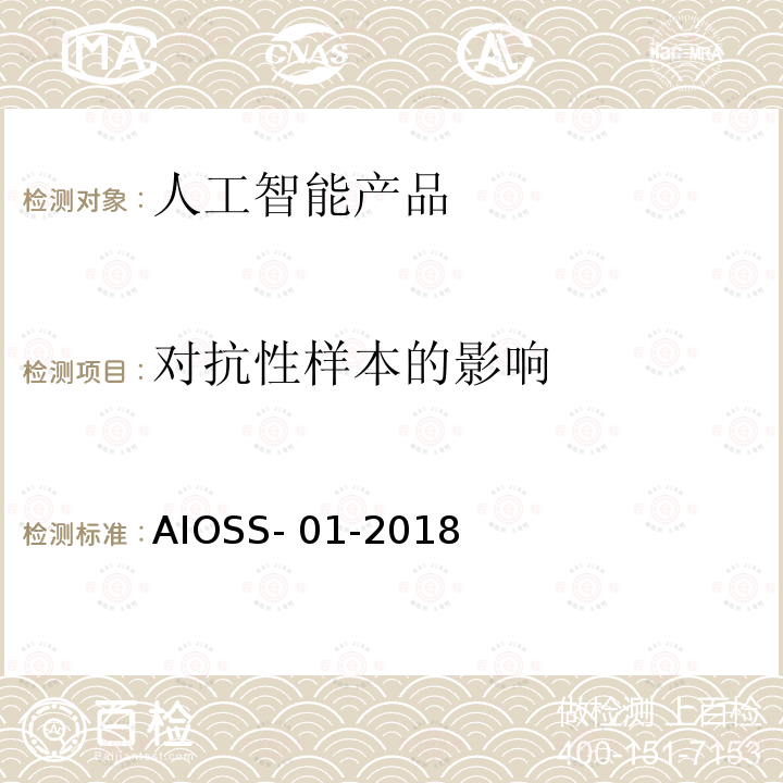 对抗性样本的影响 AIOSS- 01-2018 人工智能 深度学习算法评估规范 AIOSS-01-2018