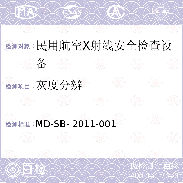 灰度分辨 MD-SB- 2011-001 民用航空货物运输X射线安全检查设备鉴定内控标准 MD-SB-2011-001