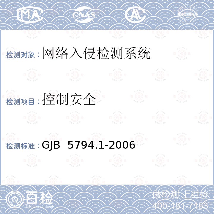 控制安全 GJB 5794.1-2006 网络入侵检测产品测评方法 第23部分：网络型产品 