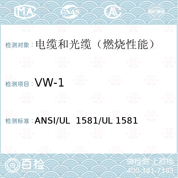 VW-1 UL 1581 电线、电缆和软线的参考标准 ANSI//(第四版)