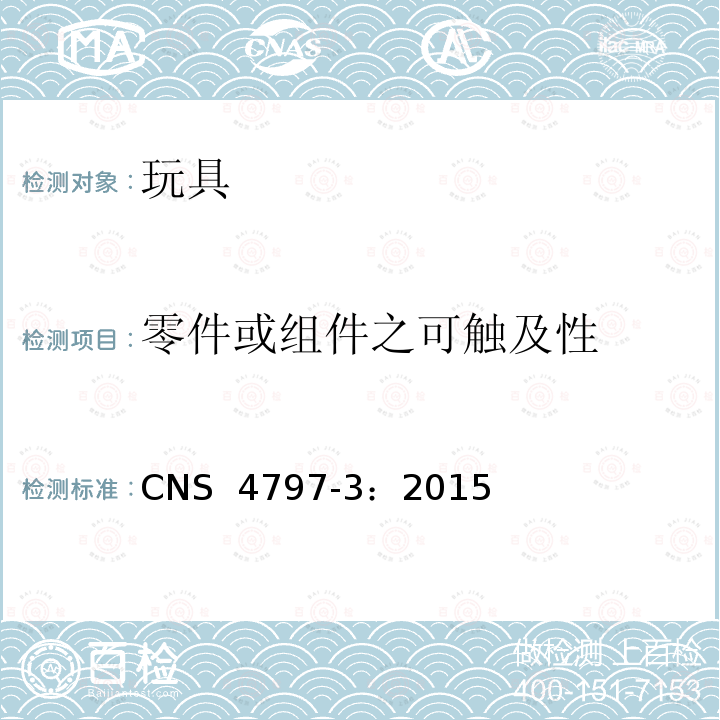 零件或组件之可触及性 CNS 4797 玩具安全 第3部分：机械性与物理性 -3：2015