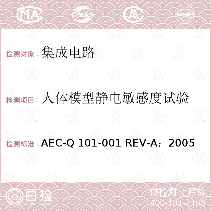 人体模型静电敏感度试验 AEC-Q 101-001 REV-A：2005 人体模型静电放电试验 AEC-Q101-001 REV-A：2005