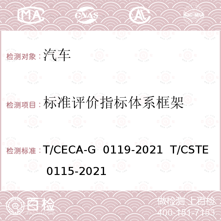 标准评价指标体系框架 T/CECA-G 0119-2021 “领跑者”标准评价要求 半挂牵引车   T/CSTE 0115-2021