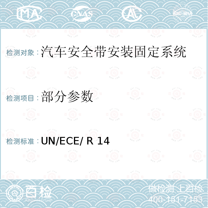 部分参数 UN/ECE/ R 14 关于安全带固定点方面批准车辆的统一规定 UN/ECE/ R14