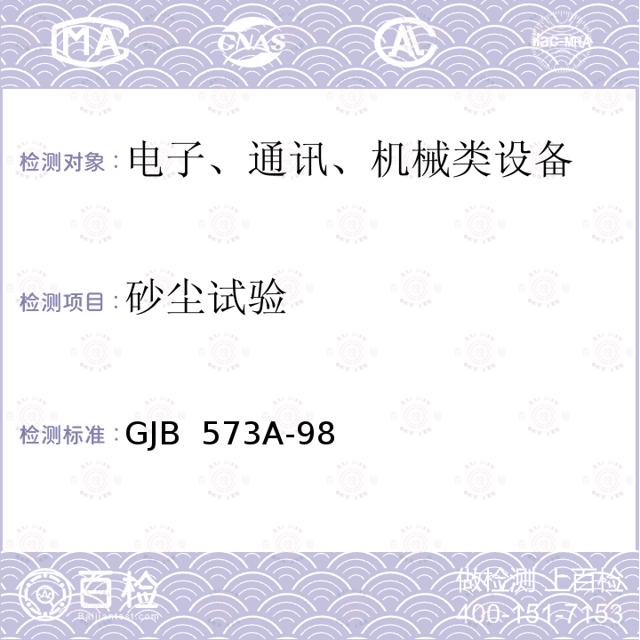 砂尘试验 GJB 573A-98 引信环境与性能试验方法 