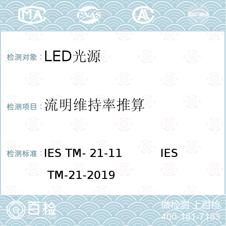 流明维持率推算 IESTM-21-11 LED光源长期 IES TM-21-11           IES TM-21-2019