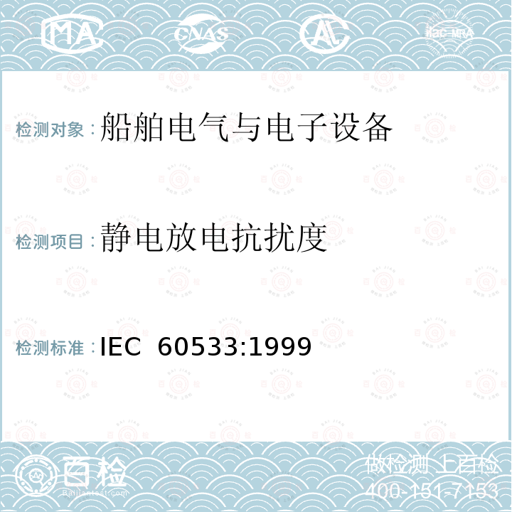 静电放电抗扰度 IEC 60533-1999 船舶电气和电子设施 电磁兼容性