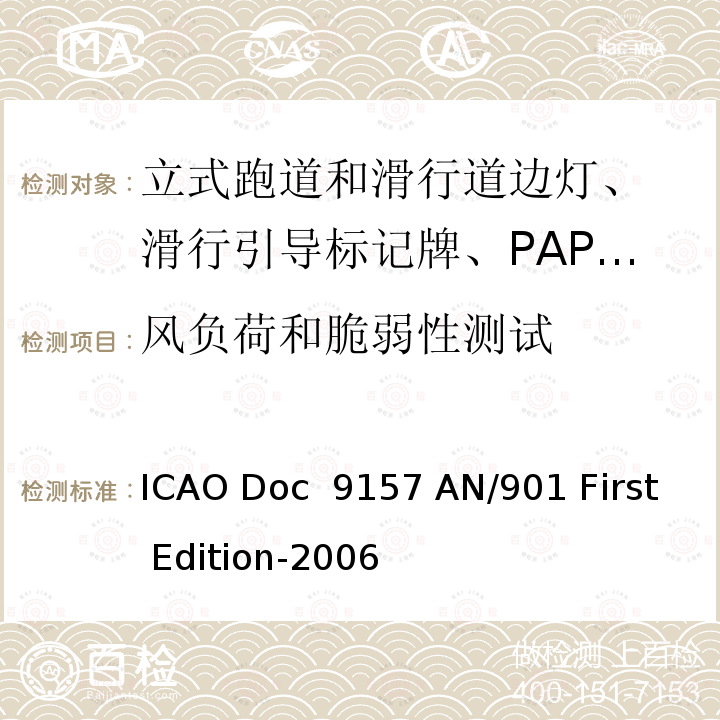 风负荷和脆弱性测试 ICAO Doc  9157 AN/901 First Edition-2006 机场设计手册 第六部分 脆弱性 ICAO Doc 9157 AN/901 First Edition-2006
