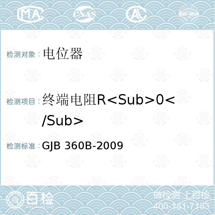 终端电阻R<Sub>0</Sub> GJB 360B-2009 电子及电气元件试验方法 GJB360B-2009