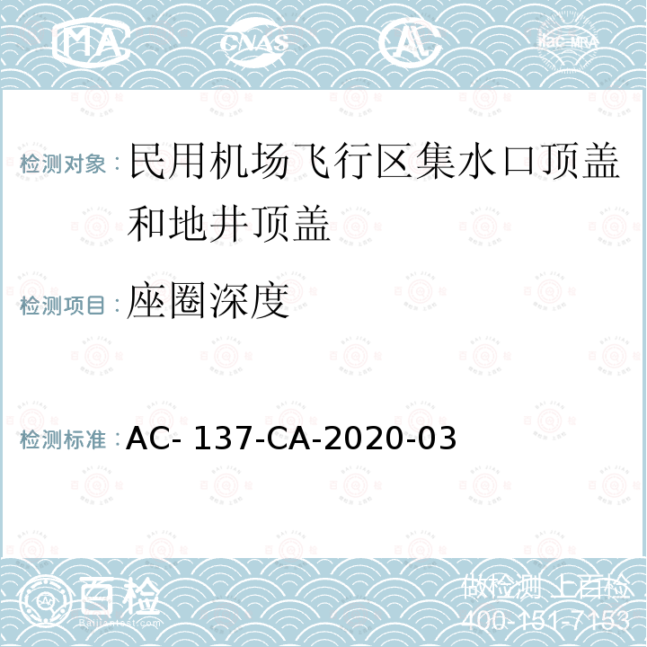 座圈深度 《民用机场飞行区集水口顶盖和地井顶盖检测规范》 AC-137-CA-2020-03