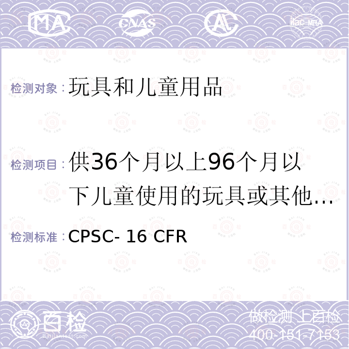 供36个月以上96个月以下儿童使用的玩具或其他物品的正确使用和滥用模拟试验 CPSC- 16 CFR 美国联邦法规第16部分 CPSC-16 CFR