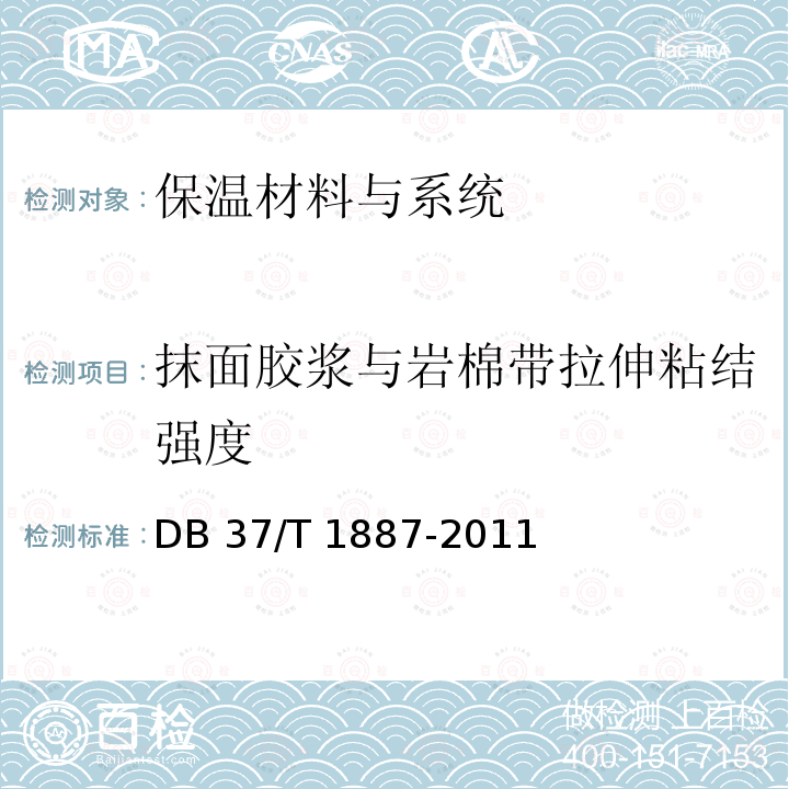 抹面胶浆与岩棉带拉伸粘结强度 DB37/T 1887-2011 岩棉板外墙外保温系统