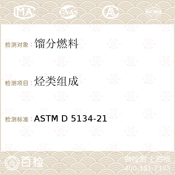烃类组成 ASTM D5134-21 毛细管气相色谱法测定石脑油中烃组成的标准试验方法 