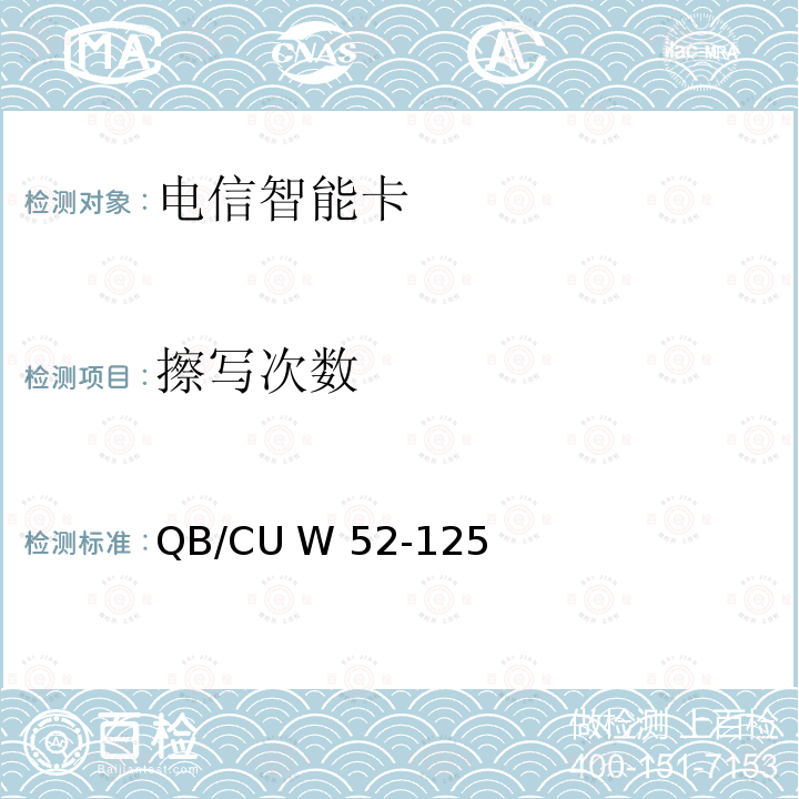擦写次数 QB/CU W 52-125 中国联通M2M UICC卡测试规范 QB/CU W52-125(2015) (V3.0) 