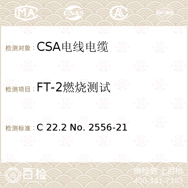 FT-2燃烧测试 CSA电线电缆测试方法 C22 .2 No. 2556-21