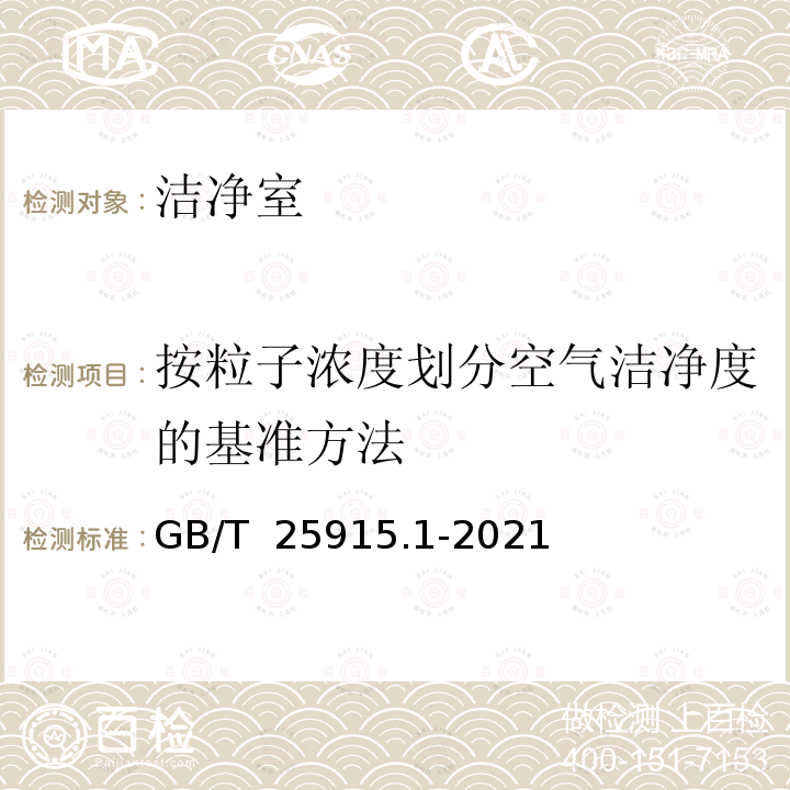 按粒子浓度划分空气洁净度的基准方法 GB/T 25915.1-2021 洁净室及相关受控环境 第1部分：按粒子浓度划分空气洁净度等级