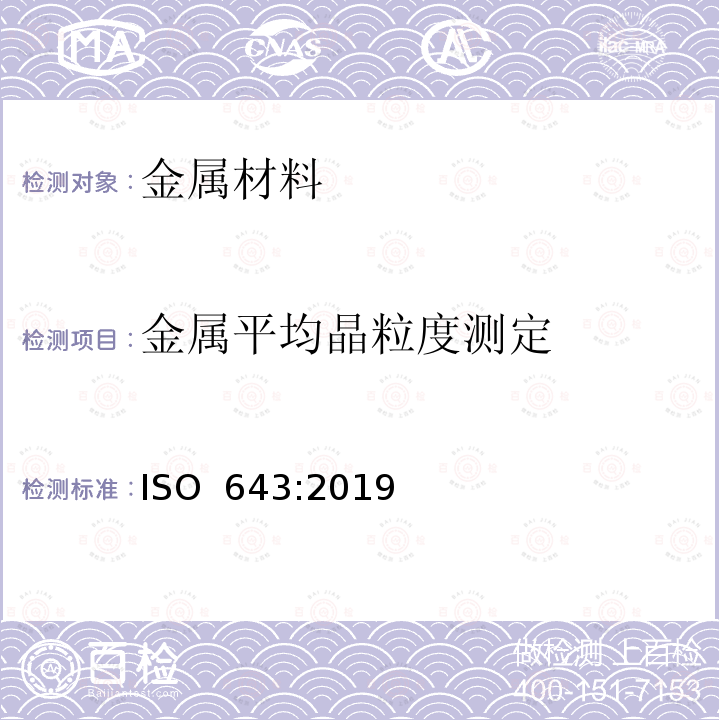 金属平均晶粒度测定 钢-表观粒度的显微照相测定法 ISO 643:2019
