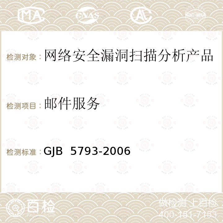 邮件服务 GJB 5793-2006 网络安全漏洞扫描分析产品测评方法 