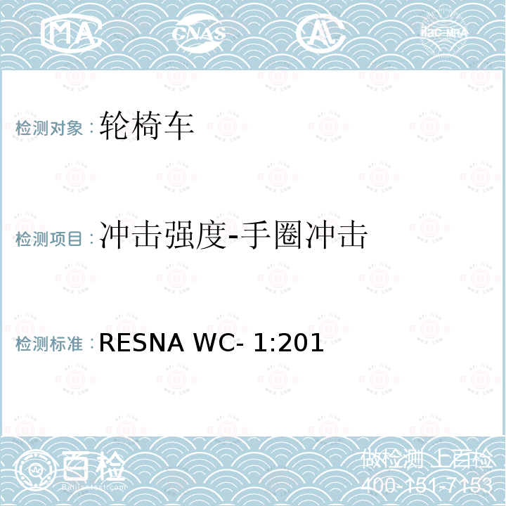 冲击强度-手圈冲击 RESNA WC- 1:201 轮椅车的要求及测试方法（包括代步车） RESNA WC-1:2019