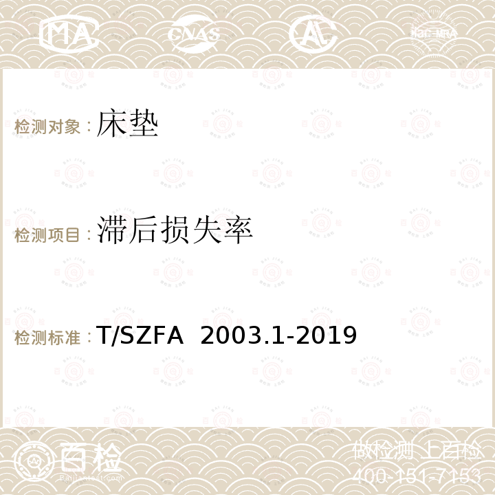 滞后损失率 T/SZFA  2003.1-2019 床垫人体工程学评价 第一部分 床垫硬度分级与分布测试评价方法 T/SZFA 2003.1-2019