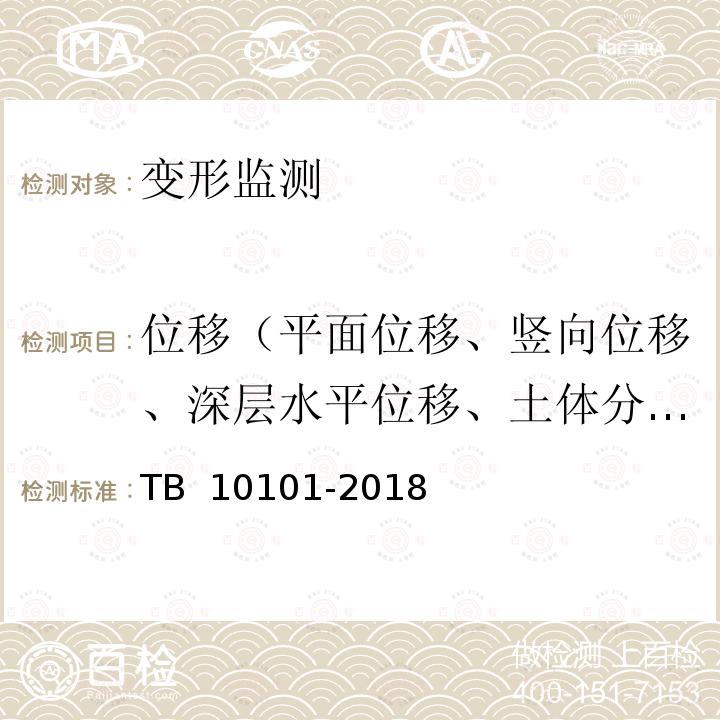 位移（平面位移、竖向位移、深层水平位移、土体分层竖向位移） TB 10101-2018 铁路工程测量规范(附条文说明)