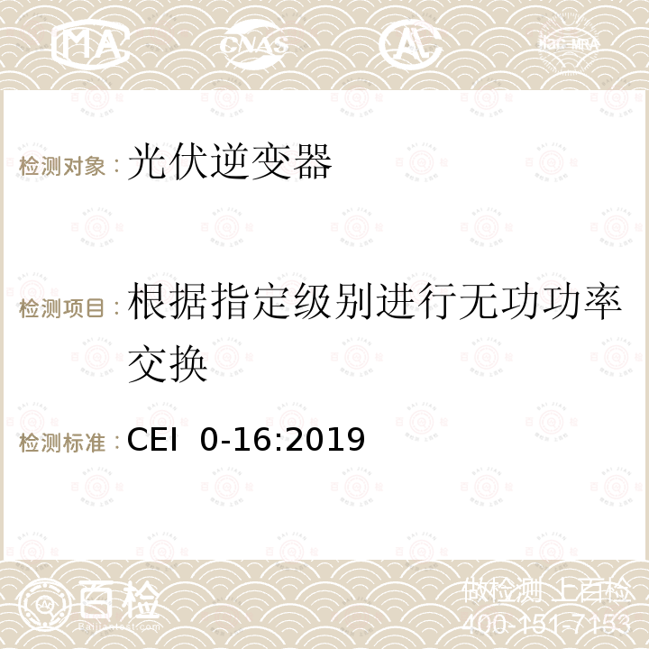 根据指定级别进行无功功率交换 CEI  0-16:2019 主动和被动用户连接至高中压电网的参考技术准则 CEI 0-16:2019