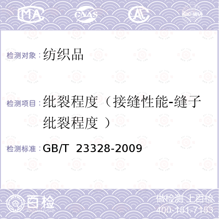 纰裂程度（接缝性能-缝子纰裂程度 ） GB/T 23328-2009 机织学生服