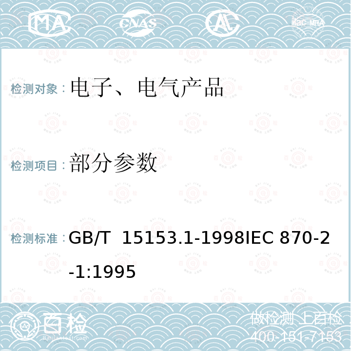 部分参数 GB/T 15153.1-1998 远动设备及系统 第2部分:工作条件 第1篇:电源和电磁兼容性