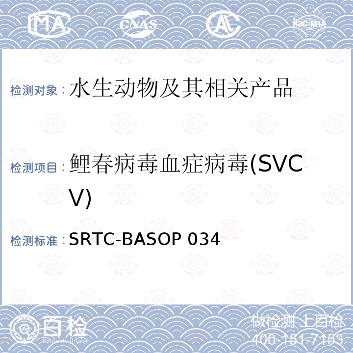 鲤春病毒血症病毒(SVCV) SRTC-BASOP 034 鲤春病毒病毒荧光RT-PCR检测方法 SRTC-BASOP034