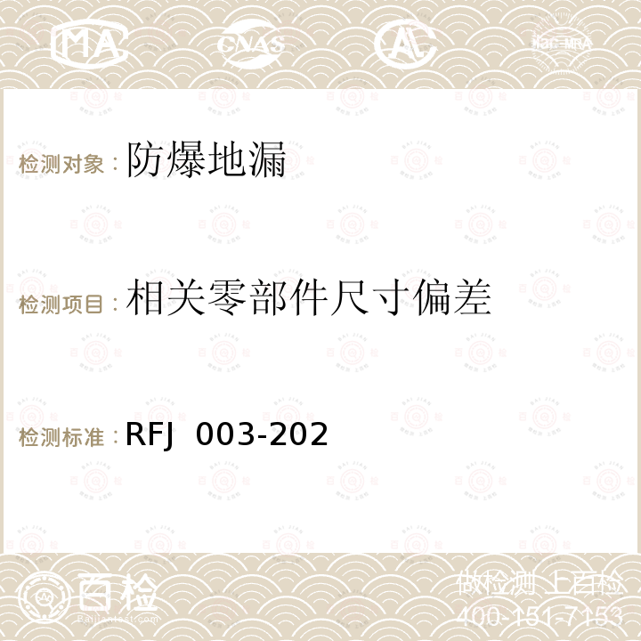 相关零部件尺寸偏差 RFJ 003-2021 人民防空工程防护设备产品与安装质量检测标准（暂行） 