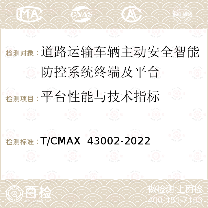 平台性能与技术指标 《商用车智能网联系统平台技术要求》 T/CMAX 43002-2022