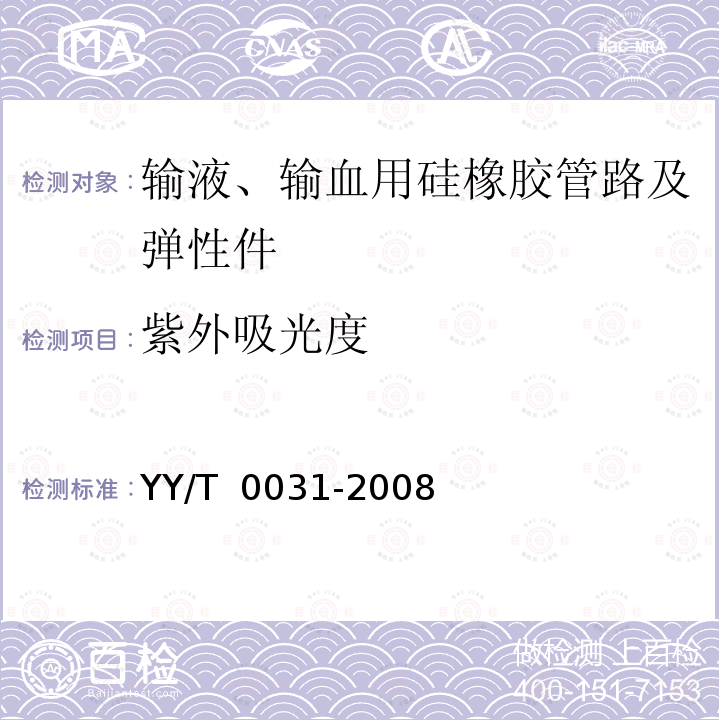 紫外吸光度 《输液、输血用硅橡胶管路及弹性件》 YY/T 0031-2008