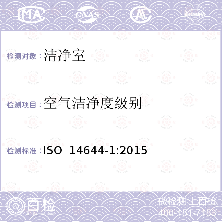 空气洁净度级别 洁净室及相关受控环境 第3部分:检测方法 ISO 14644-1:2015