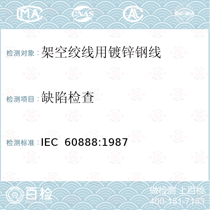 缺陷检查 架空绞线用镀锌钢线 IEC 60888:1987